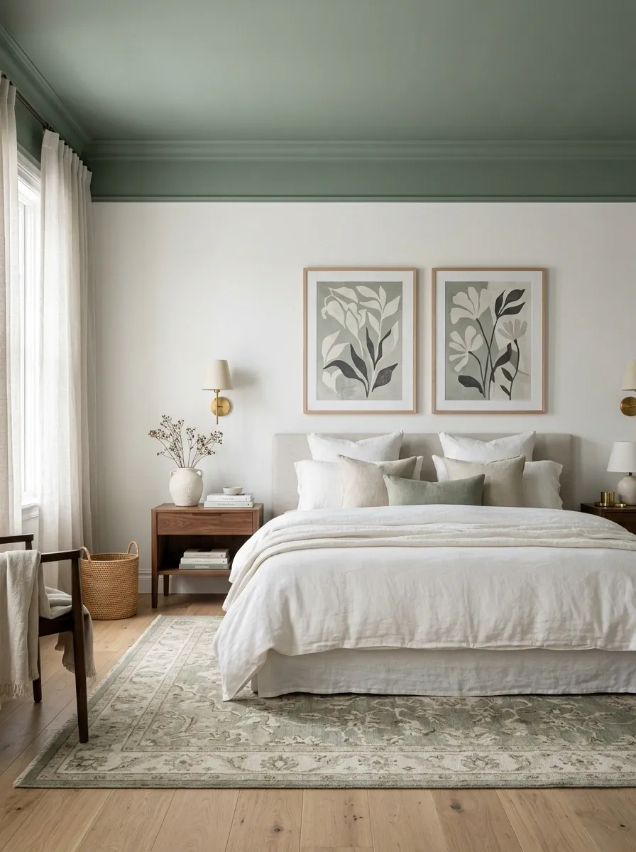 Paint a Sage Green Ceiling for a More Finished Room