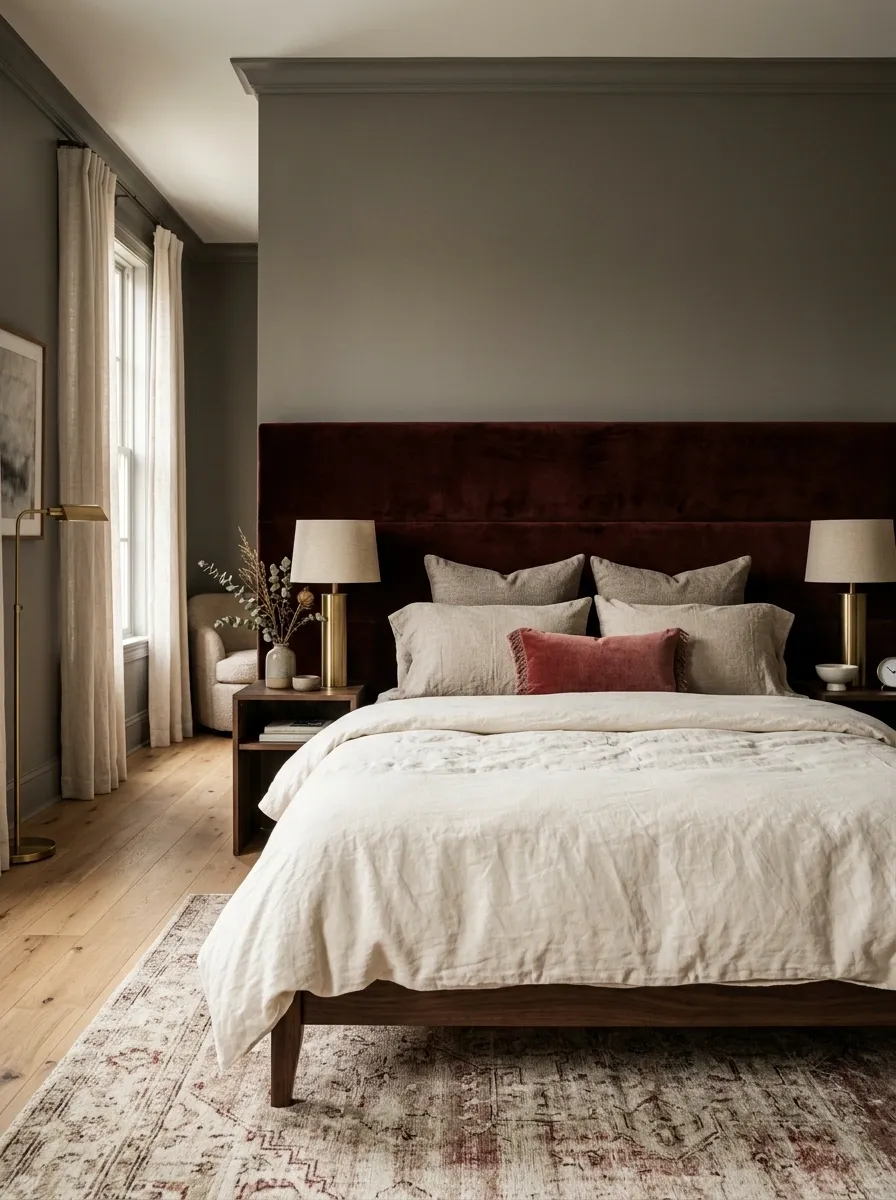 Pair a Red Headboard With Soft Cream Bedding