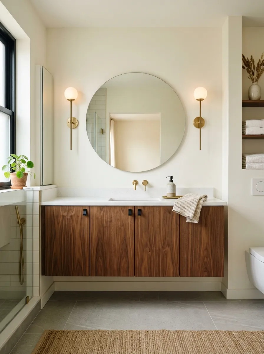 Pair a Walnut Vanity With Warm White Walls