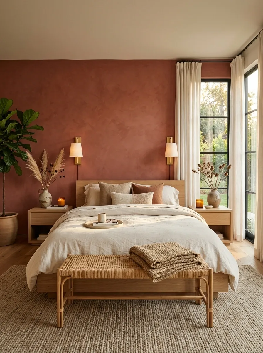 Pair Red With Natural Wood and Woven Texture