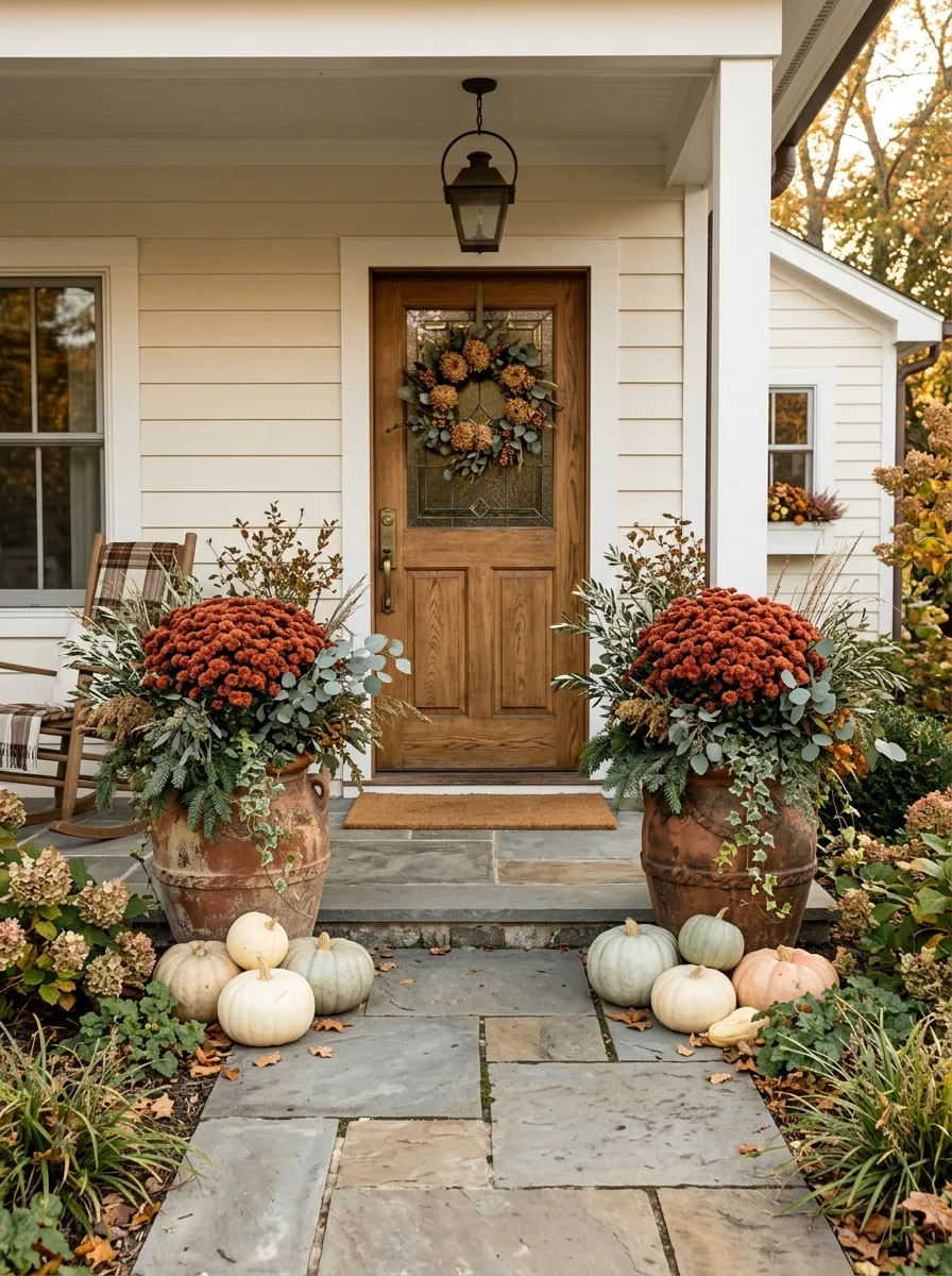 Pair Rust-Colored Mums With Greenery
