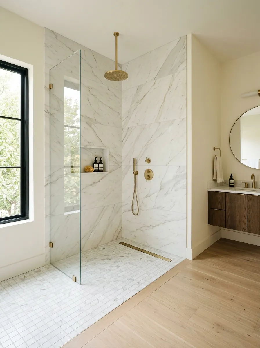Pair the wall with a frameless glass side panel only where needed