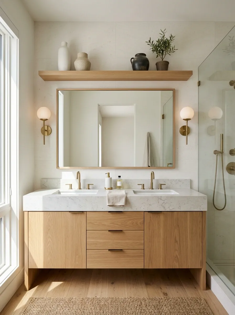 Pair Warm Oak With Crisp Stone for Instant Contrast