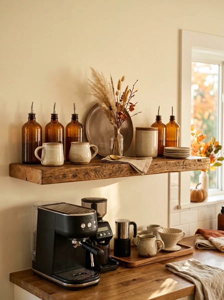 Pair Wood, Amber Glass, and Cream for a Rustic Fall Look