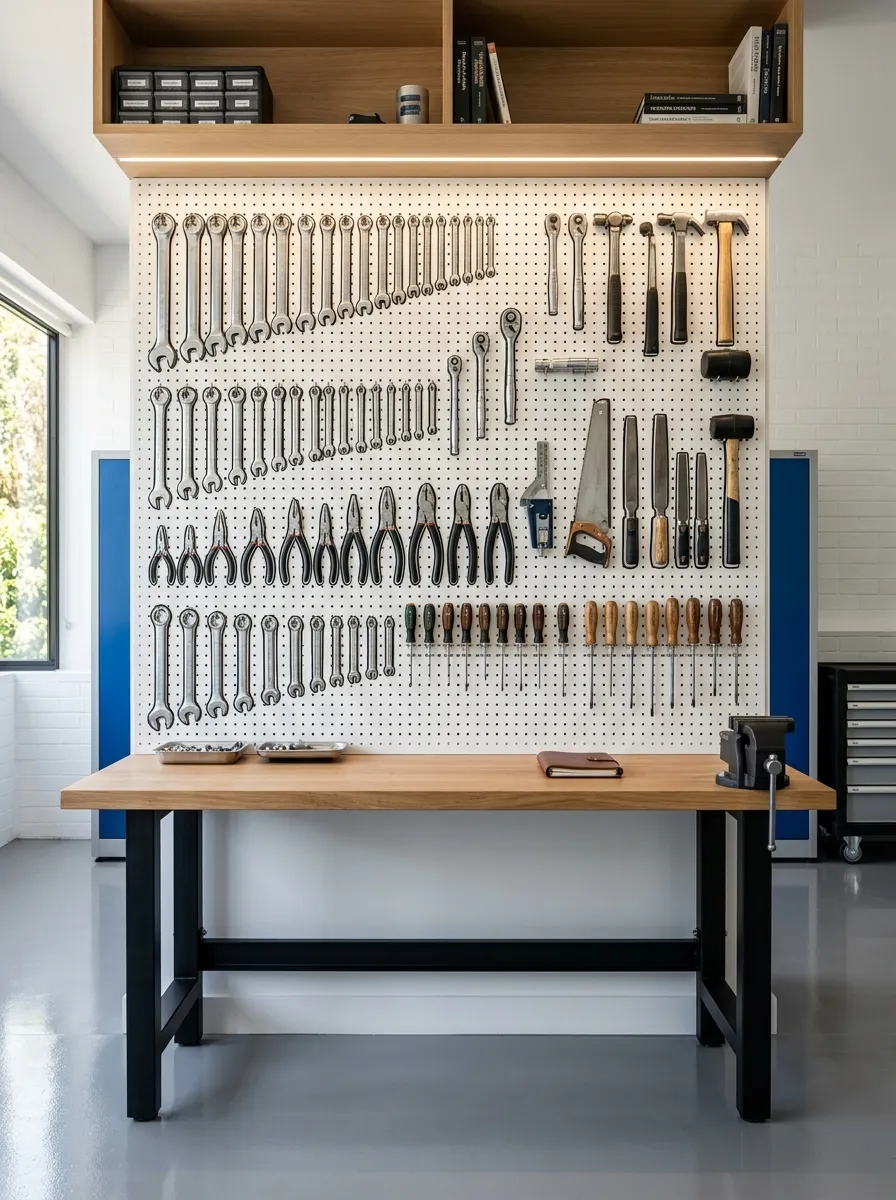 Pegboard Wall With Custom-Cut Tool Silhouettes