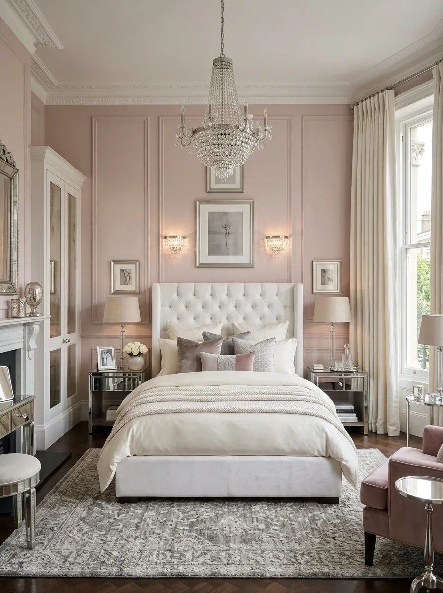 Pink-and-Crystal Teen Bedroom With a Polished Adult Feel