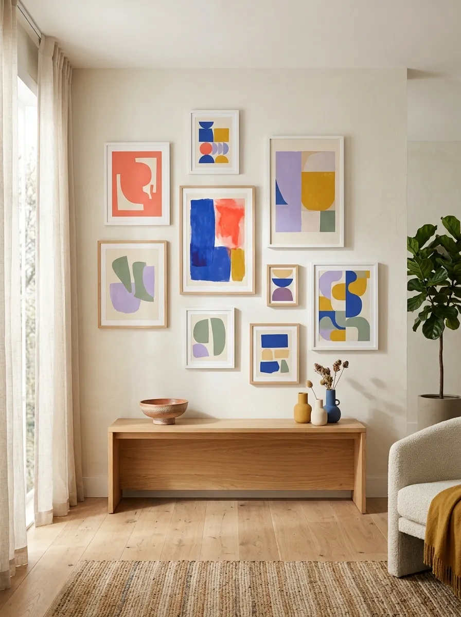 Playful Color-Blocked Gallery Wall for a Creative Room