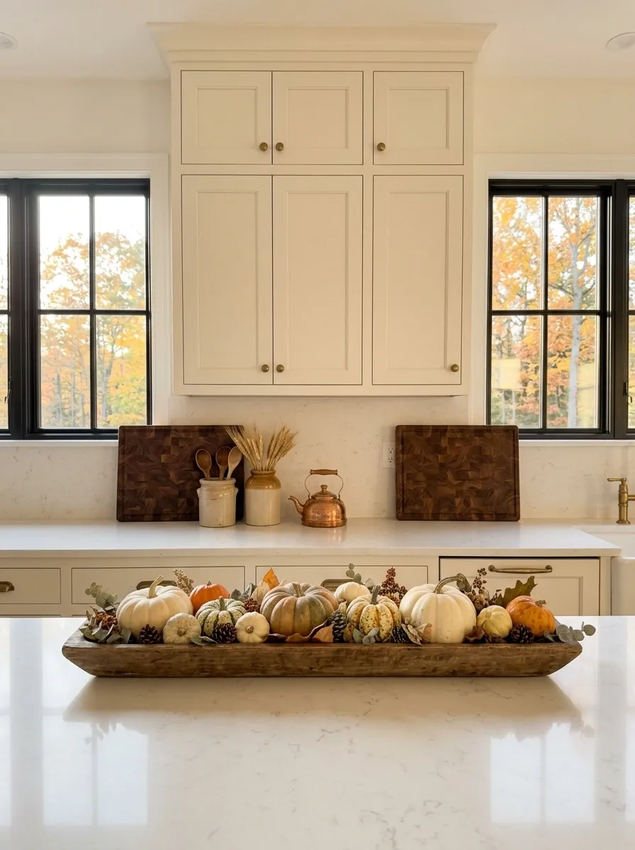 Pumpkin Trough on Warm White Quartz