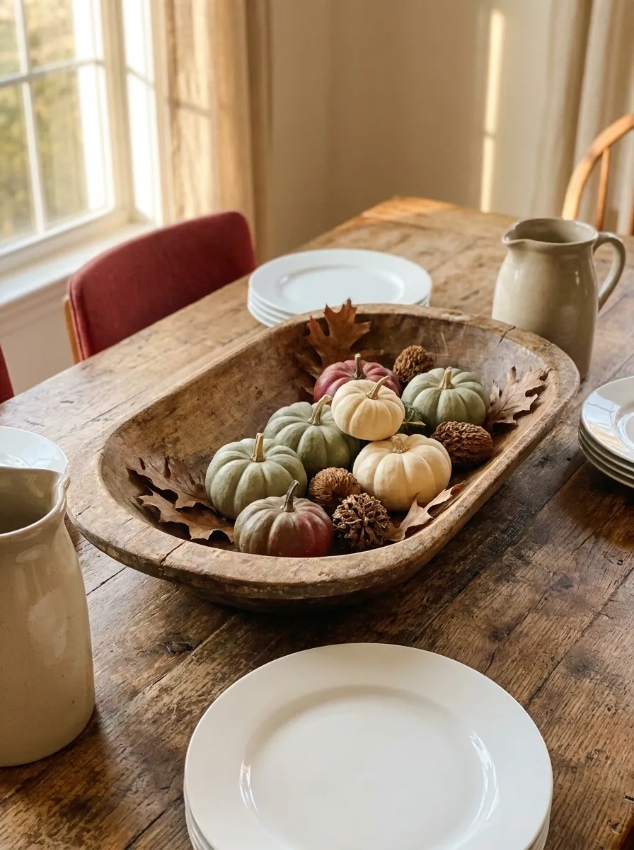 Put Mini Gourds in a Vintage Bread Bowl