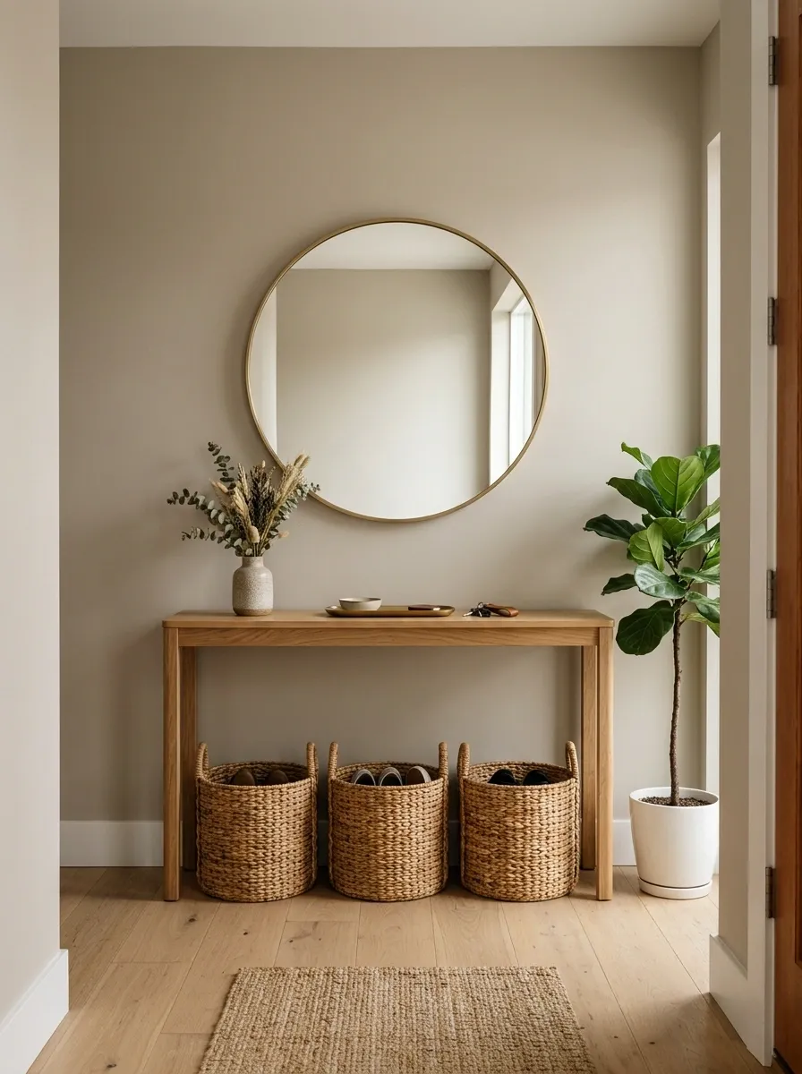 Rattan Baskets on a Console Table
