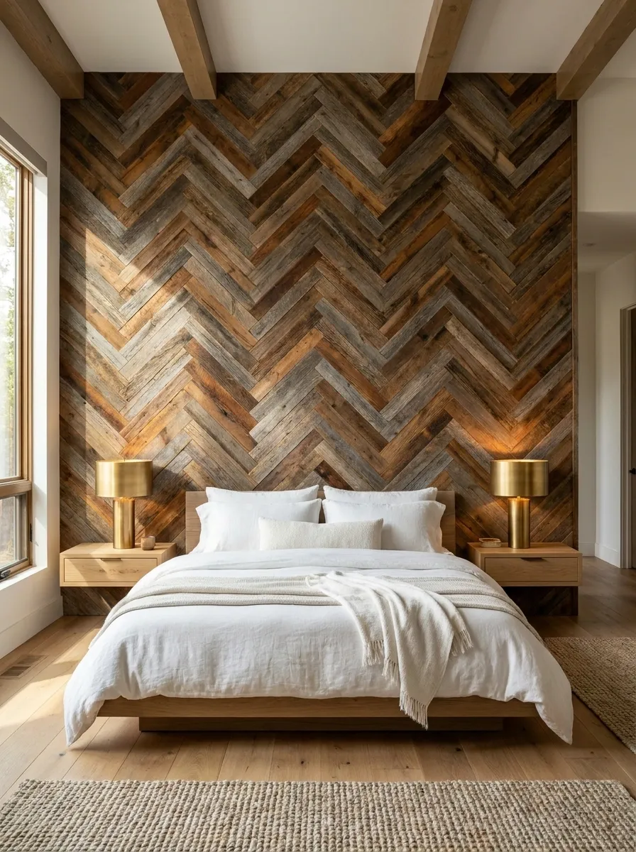 Reclaimed Barnwood Accent Wall in Herringbone Pattern