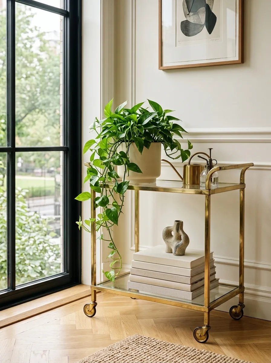Repurpose a Bar Cart as a Plant Stand