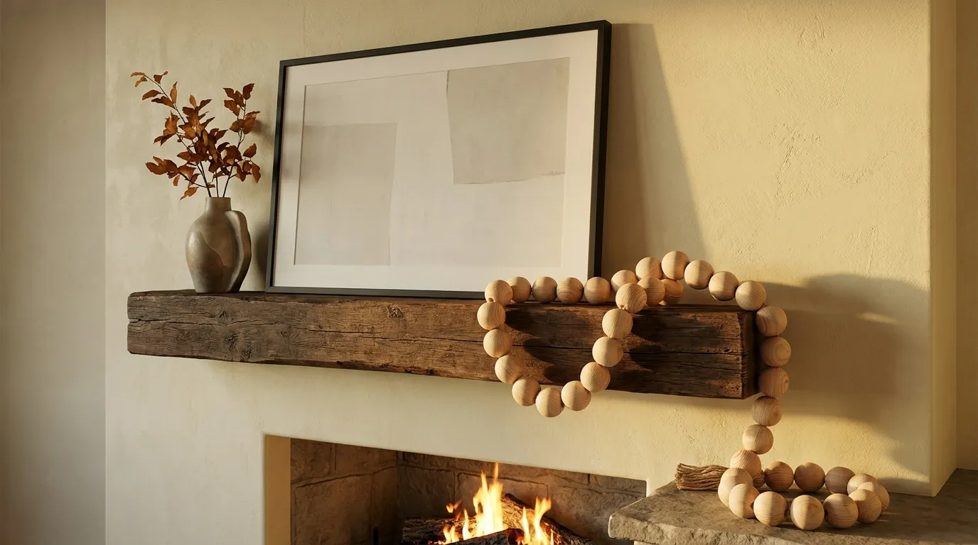 Rest a Heavy Distressed Wooden Bead Strand Across Art