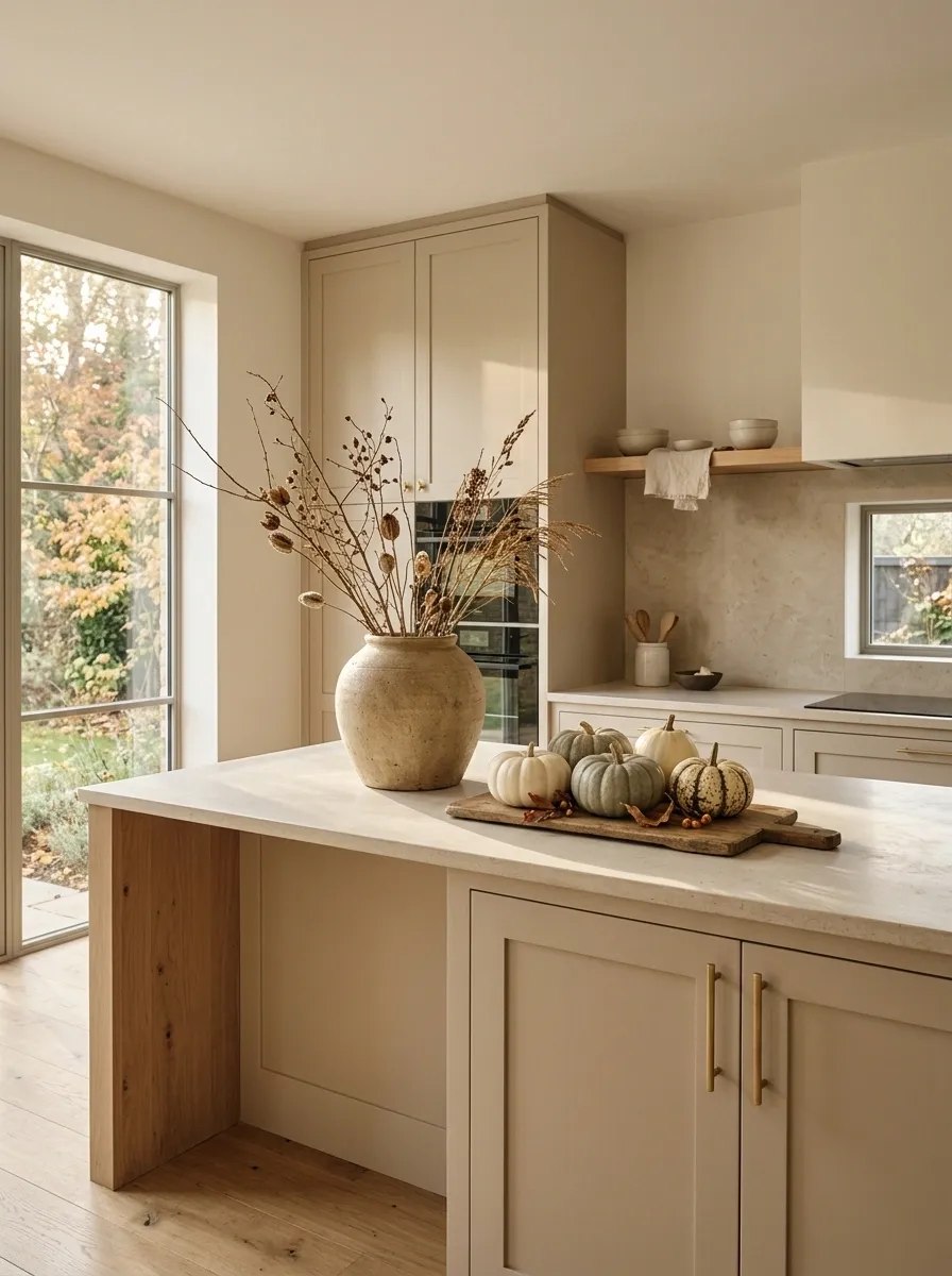 Restrained Autumn Counter With Architectural Calm