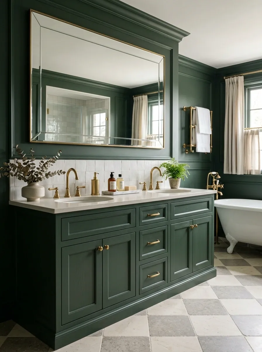 Rich Green Vanity With Checkerboard Stone
