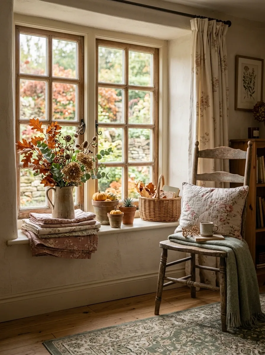 Romantic Cottage Window With Soft Floral Layers