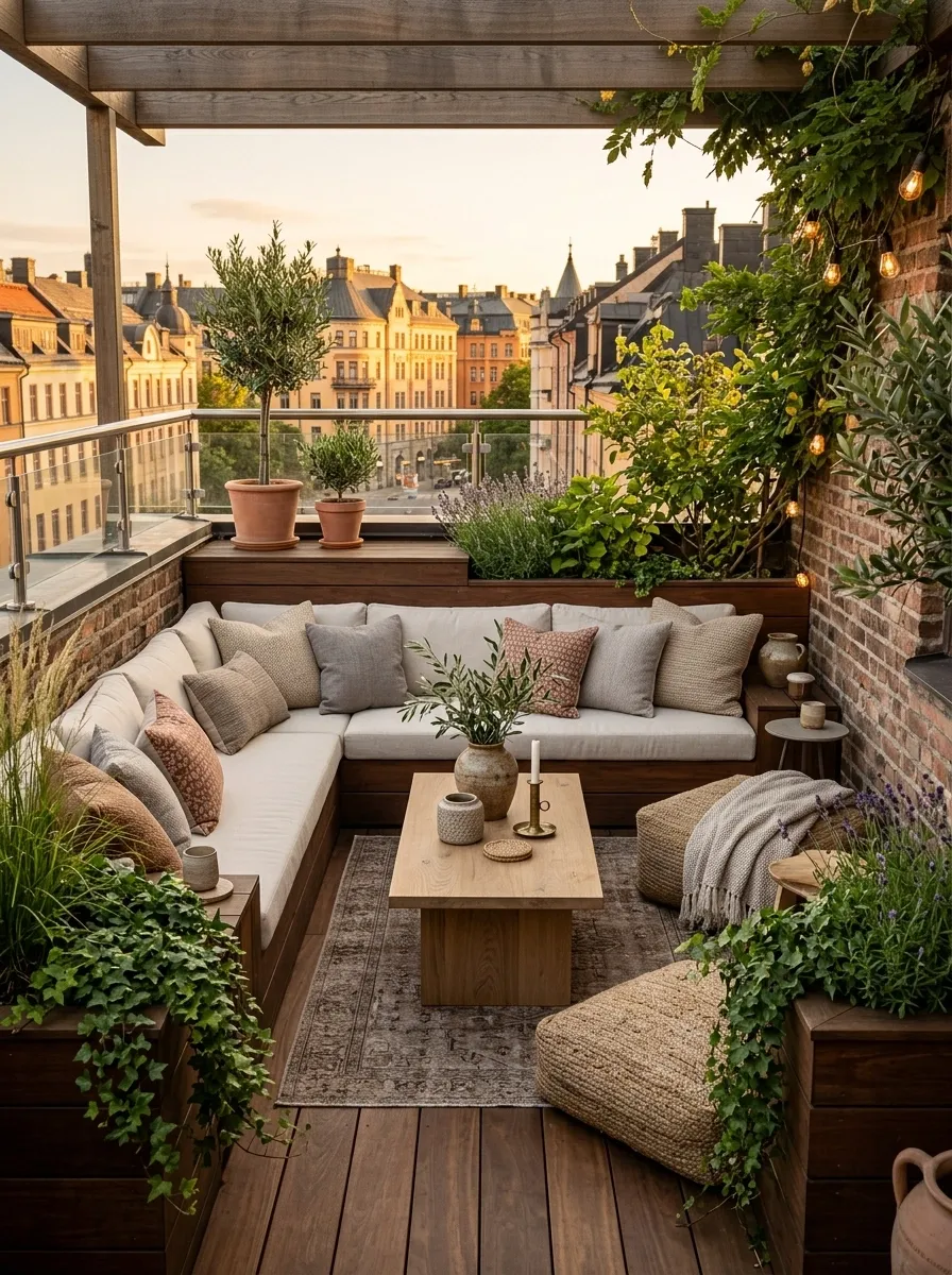 Rooftop Entertaining Zone With a Built-In Corner Sofa