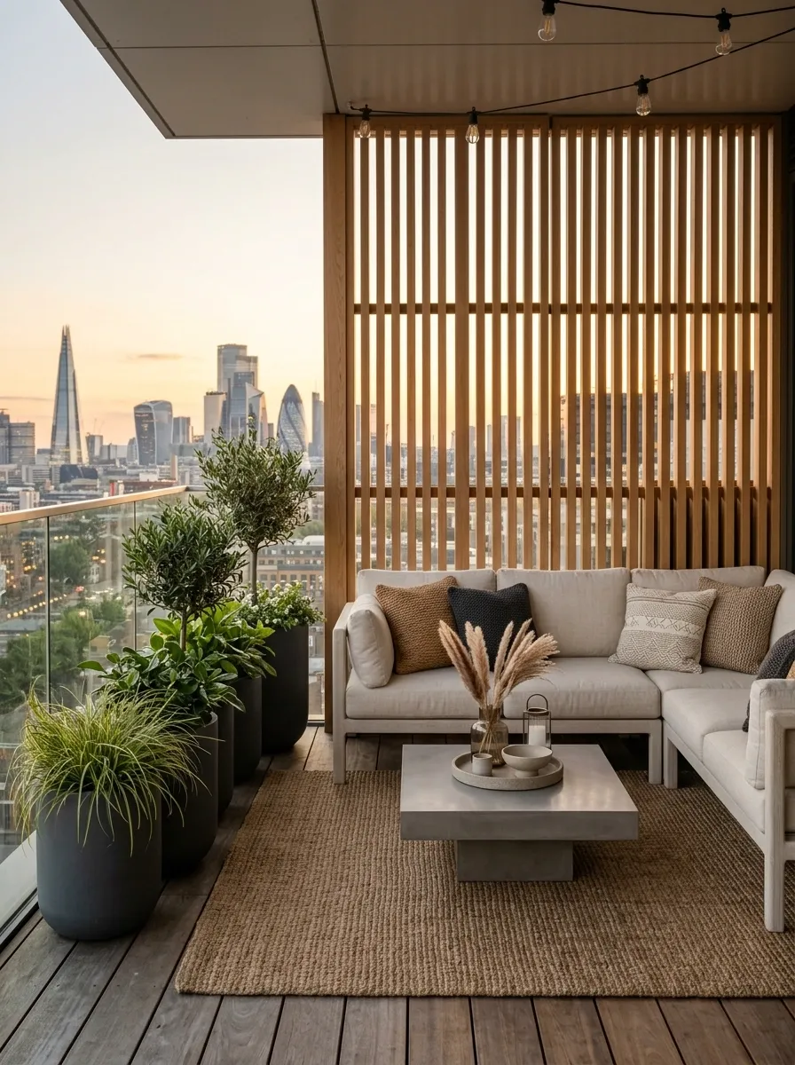 Rooftop Lounge With a Partial Privacy Screen