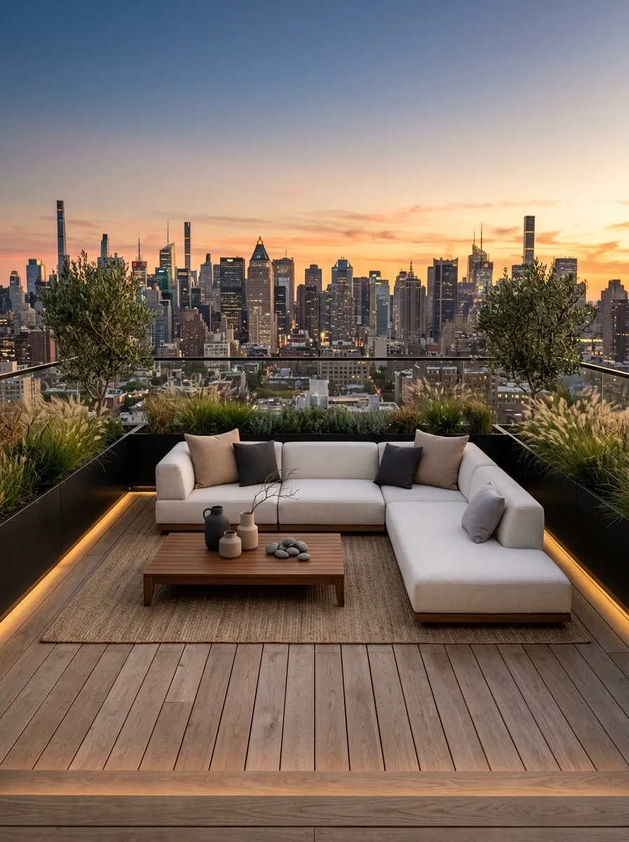 Rooftop Sunset Lounge With a Low Horizon-Line Layout