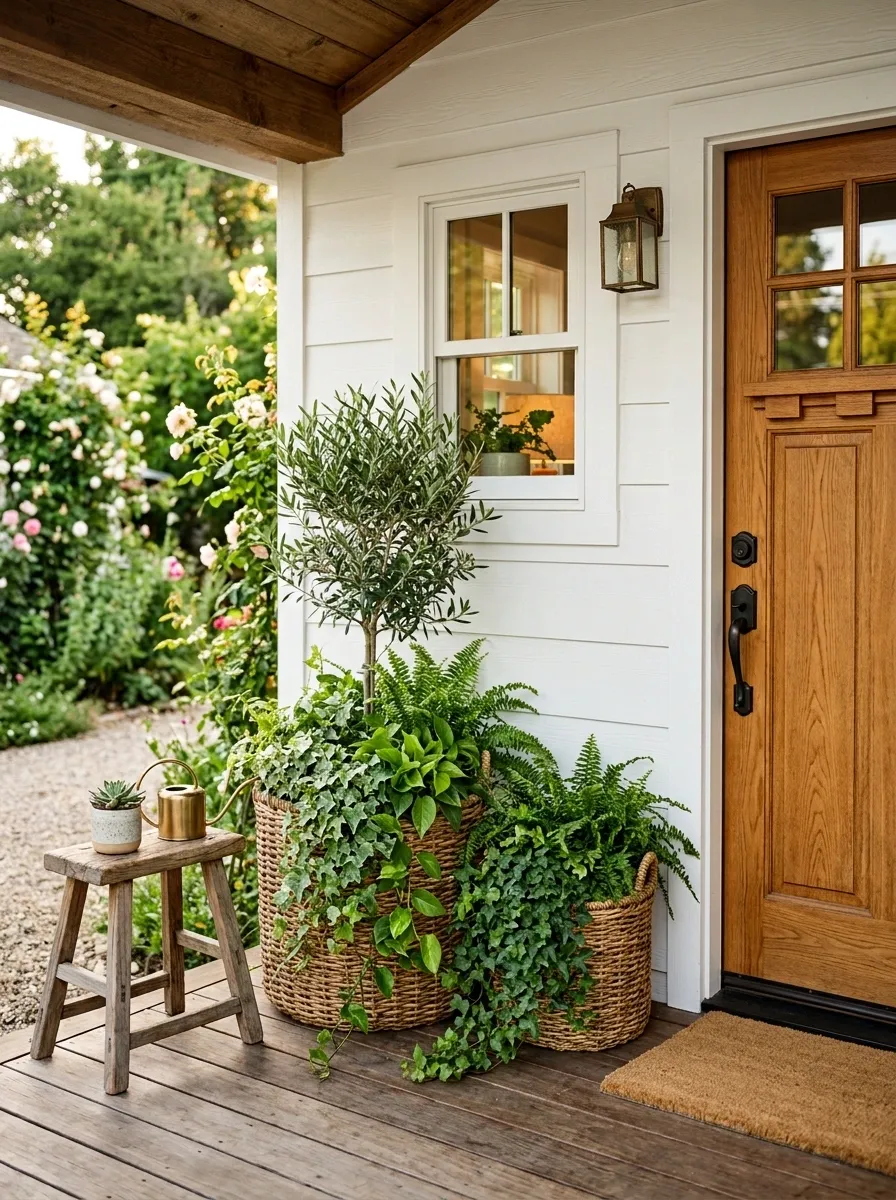 Rustic Basket Planters With Trailing Greenery