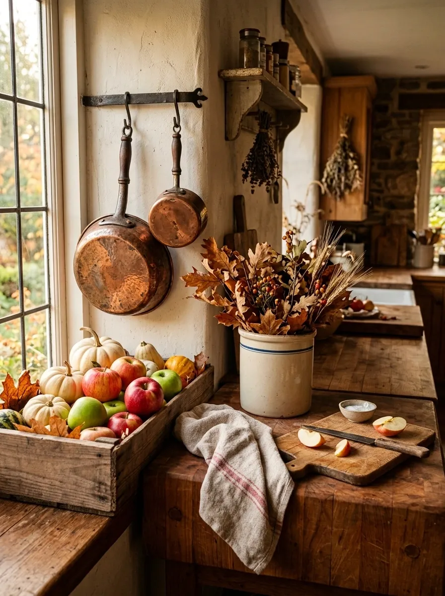 Rustic Countertop With Copper and Apples