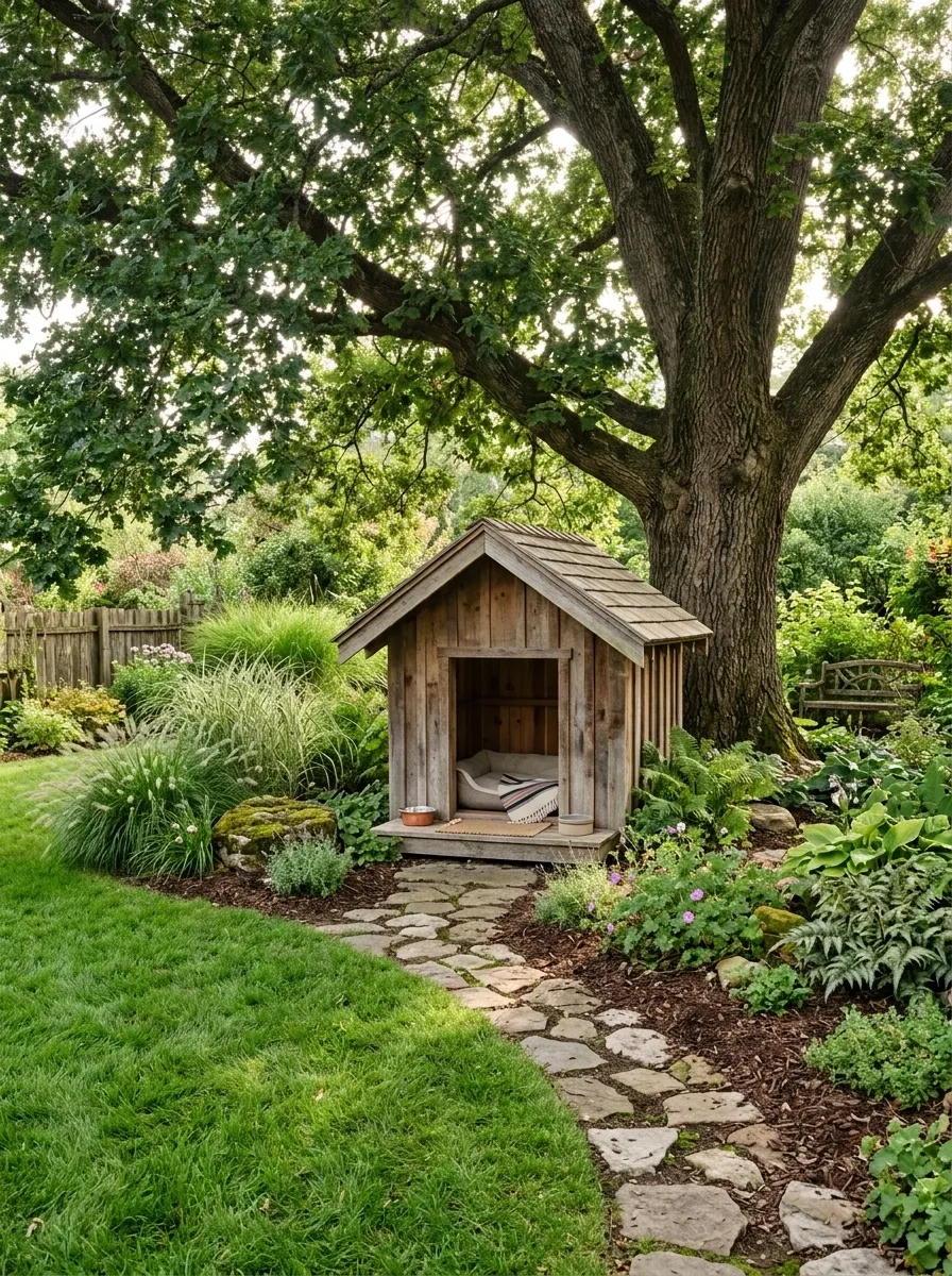 Rustic Dog Retreat Under a Mature Backyard Tree