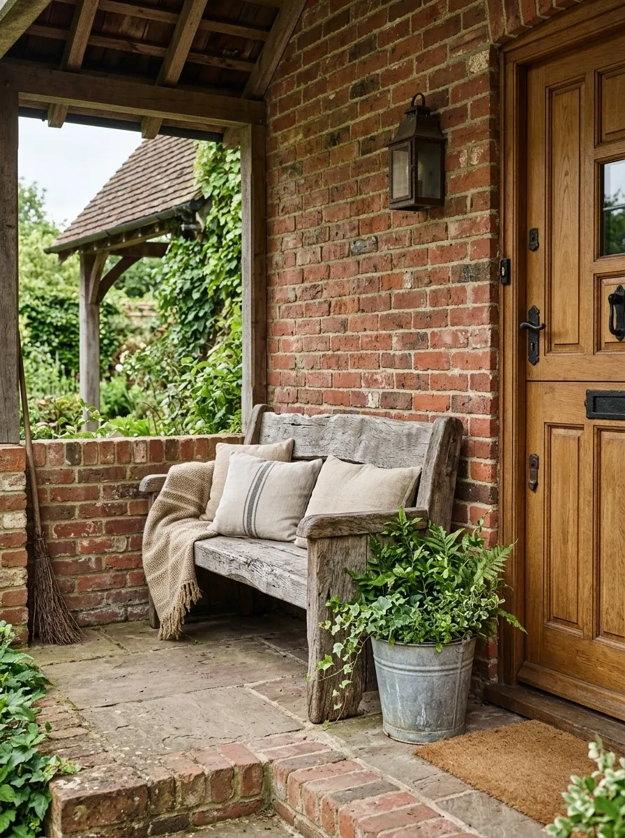 Rustic Small Porch With Reclaimed Wood Bench