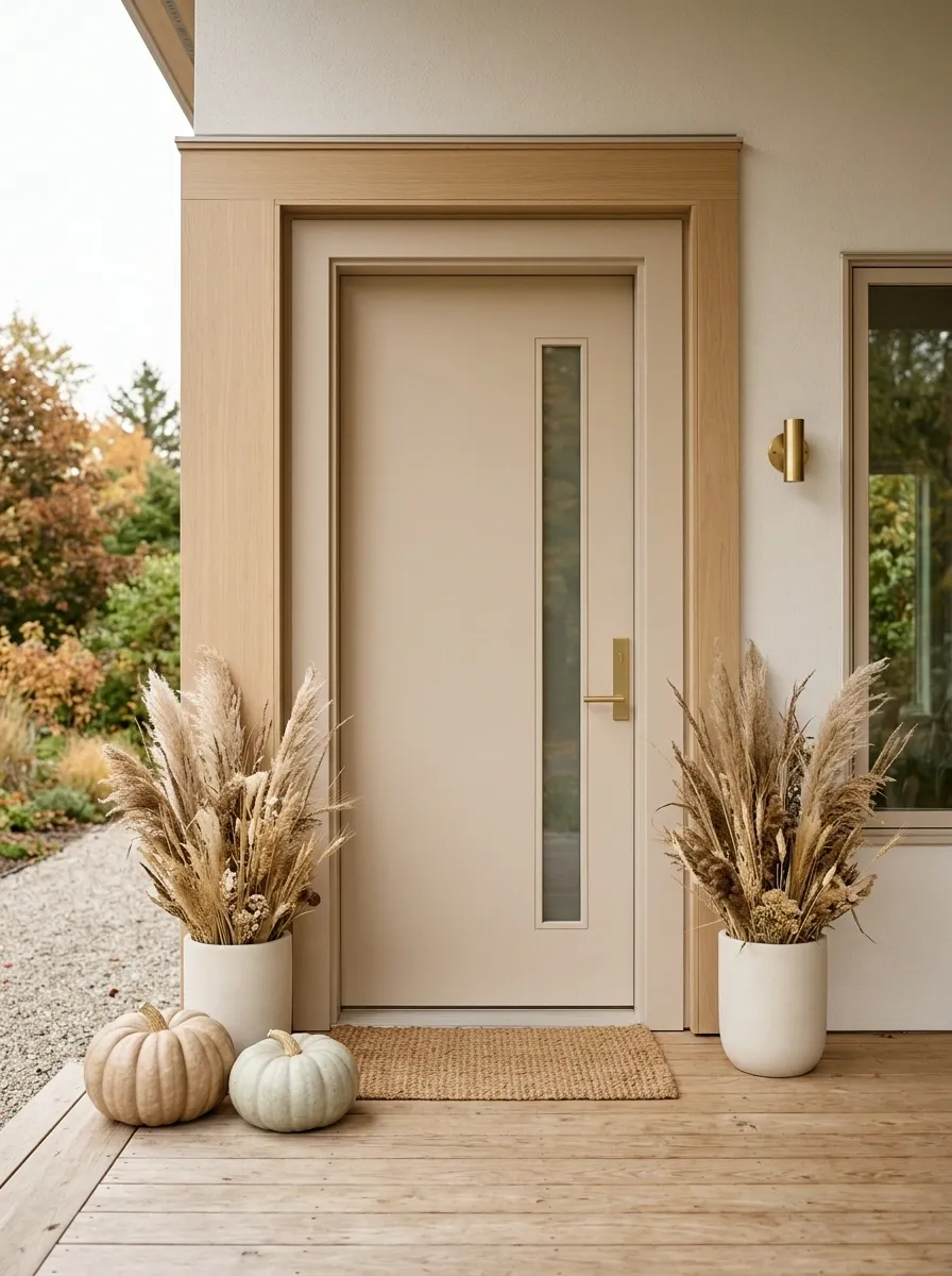 Scandinavian-Inspired Fall Entry With Pale Wood and Dried Grass