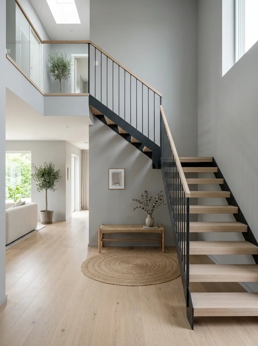 Scandinavian Staircase With Pale Timber and Soft Gray