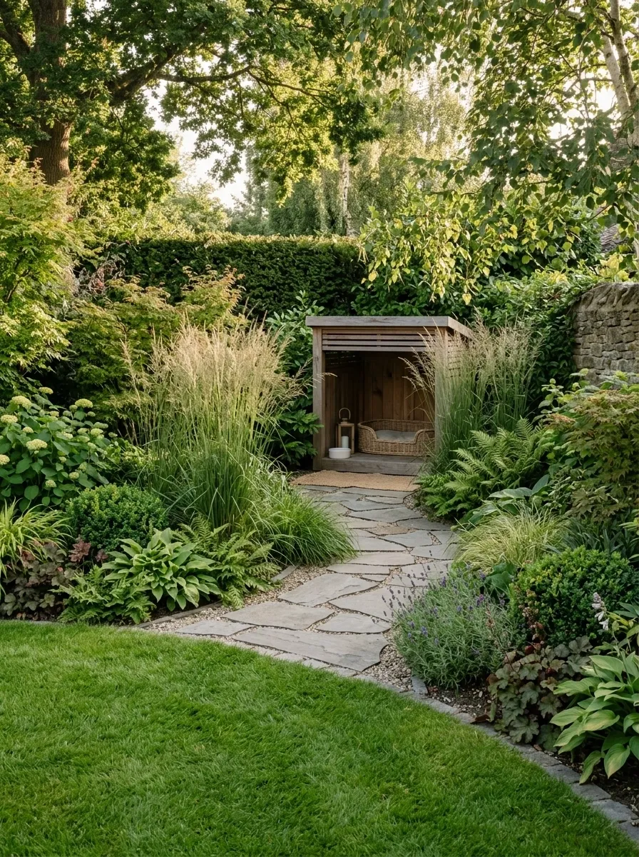 Secret Garden Dog Hideaway Behind Dense Planting