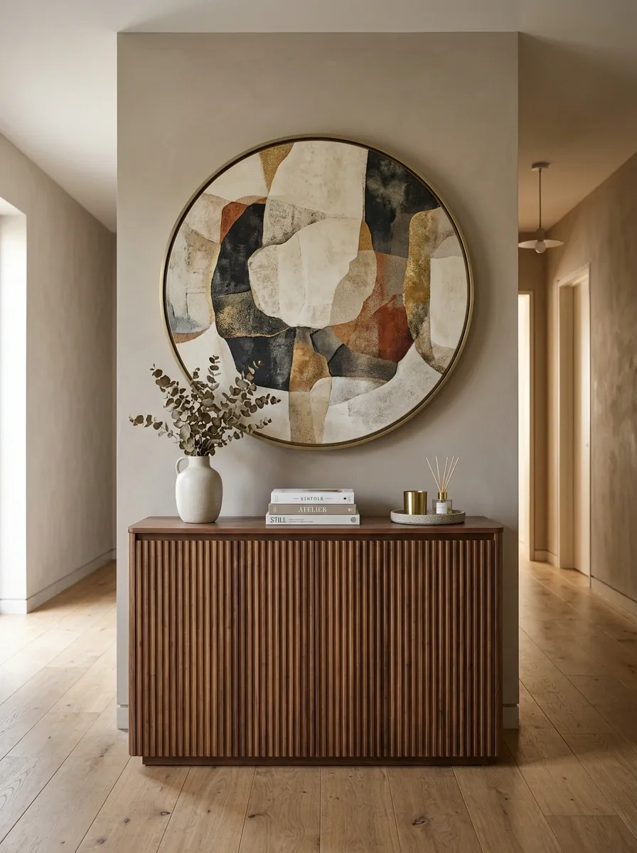 Slim Ribbed Cabinet With Oversized Round Artwork