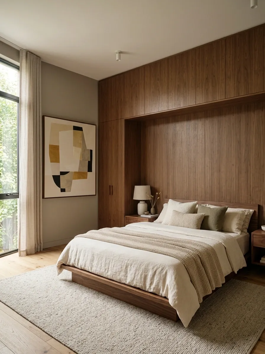 Small Bedroom With a Built-In Wardrobe and Open Nightstand Arrangement