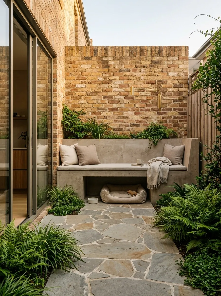 Small Courtyard Dog Corner With Built-In Seating