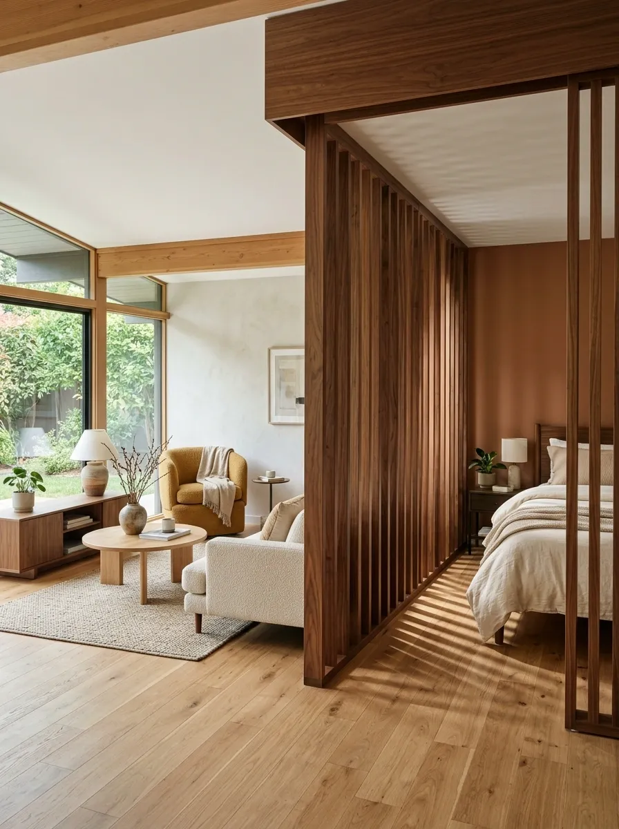 Small Home With Sliding Wood Room Dividers