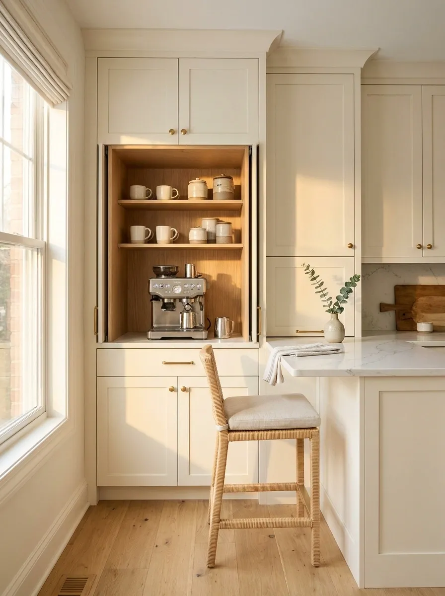 Small Kitchen With a Built-In Coffee and Breakfast Counter