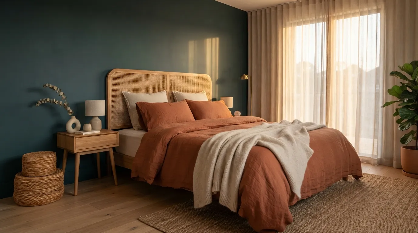Smoky Teal, Terracotta, and Natural Cane