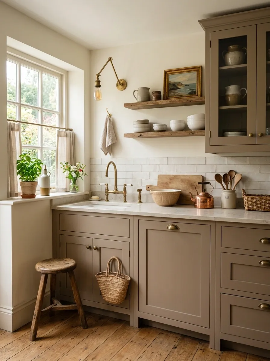 Soft Taupe Kitchen With Antique-Inspired Details