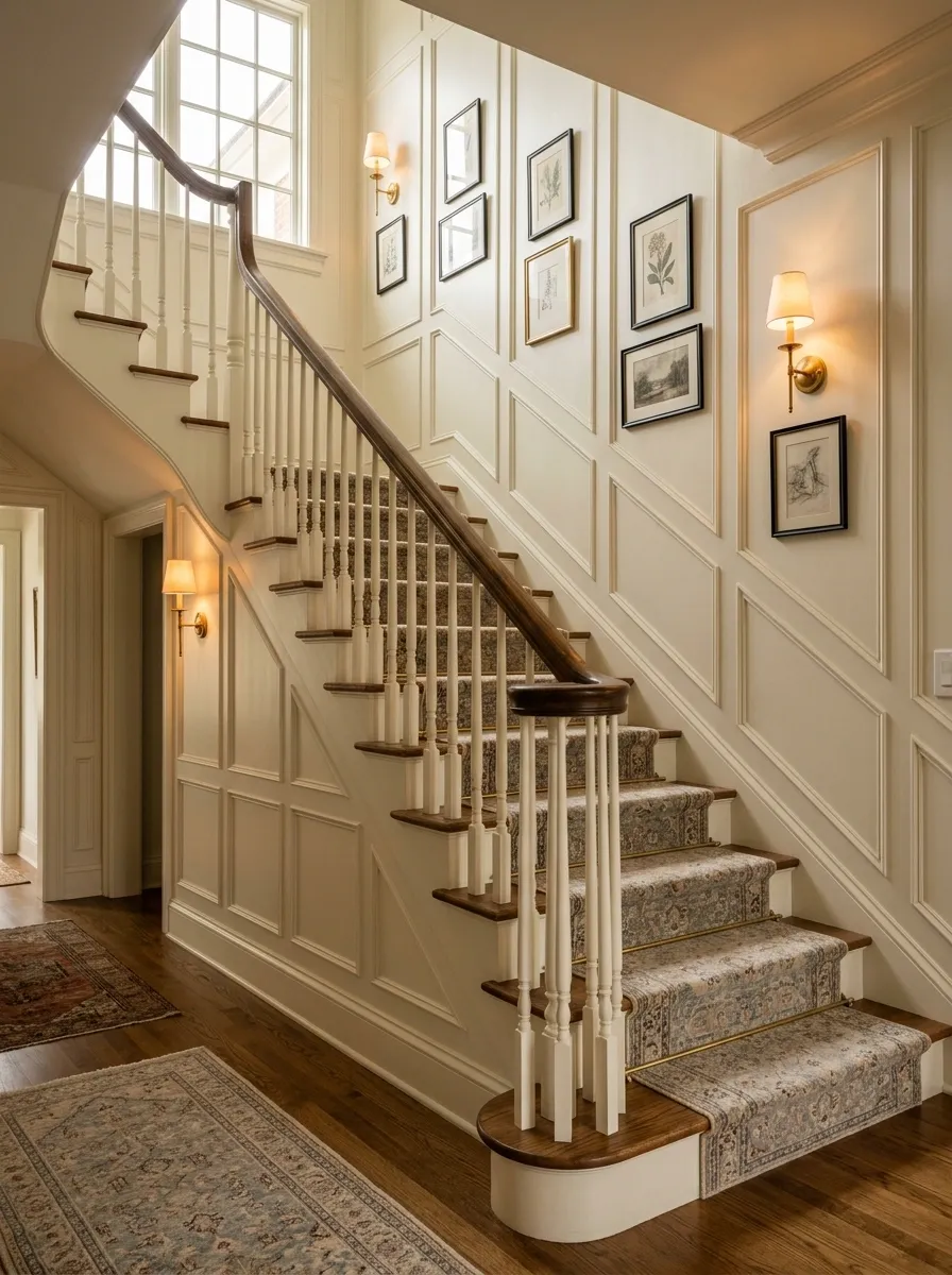 Soft Traditional Staircase With Classic Panel Molding