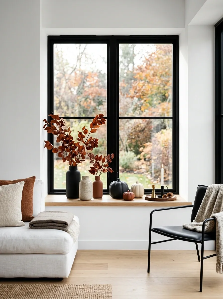 Sophisticated Black-and-White Fall Window