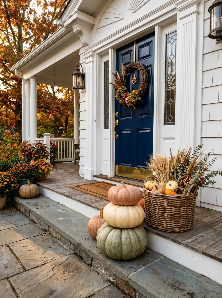 Stack Heirloom Pumpkins on the Front Steps