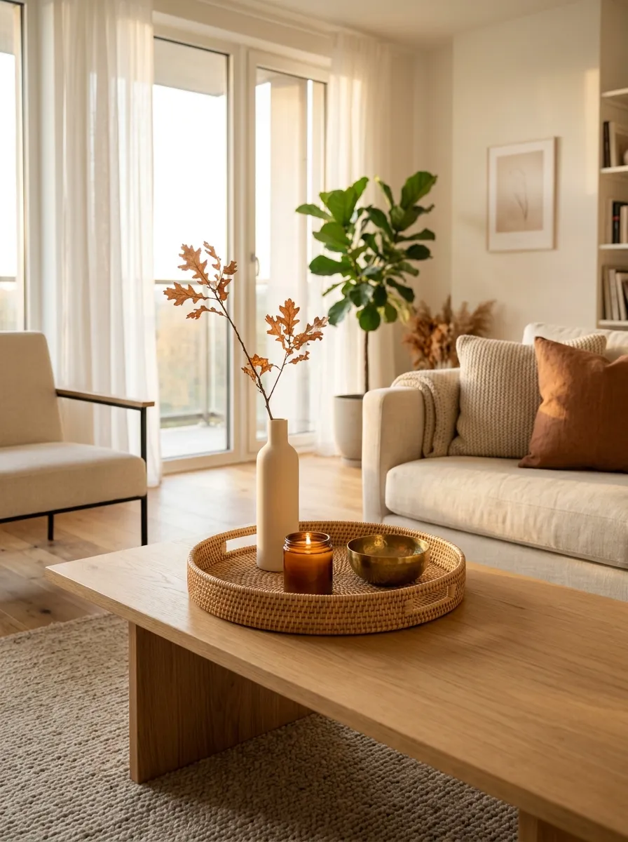 Style a Single Warm Accent Tray on the Coffee Table