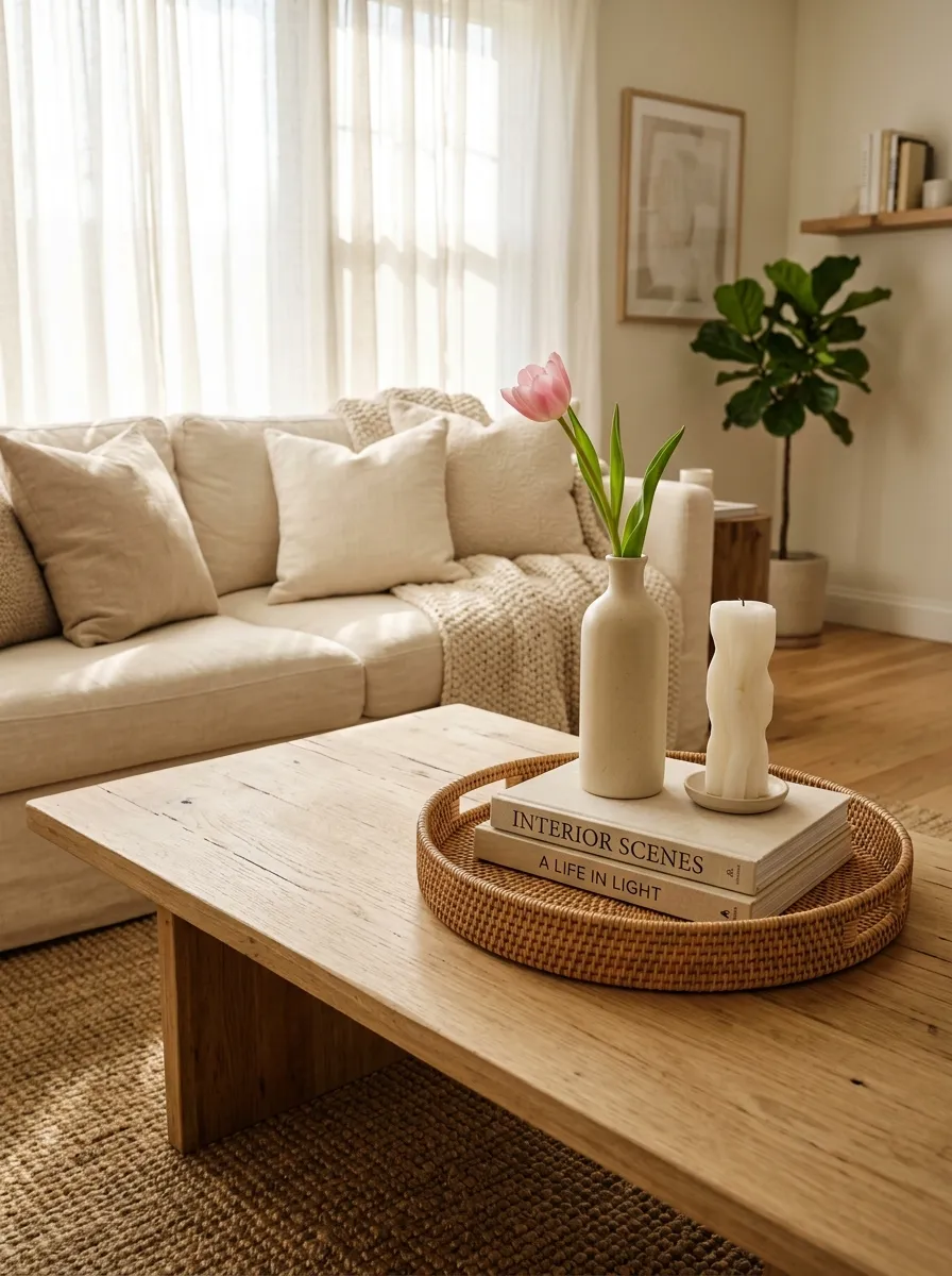 Style the Coffee Table With One Tray and Three Different Heights