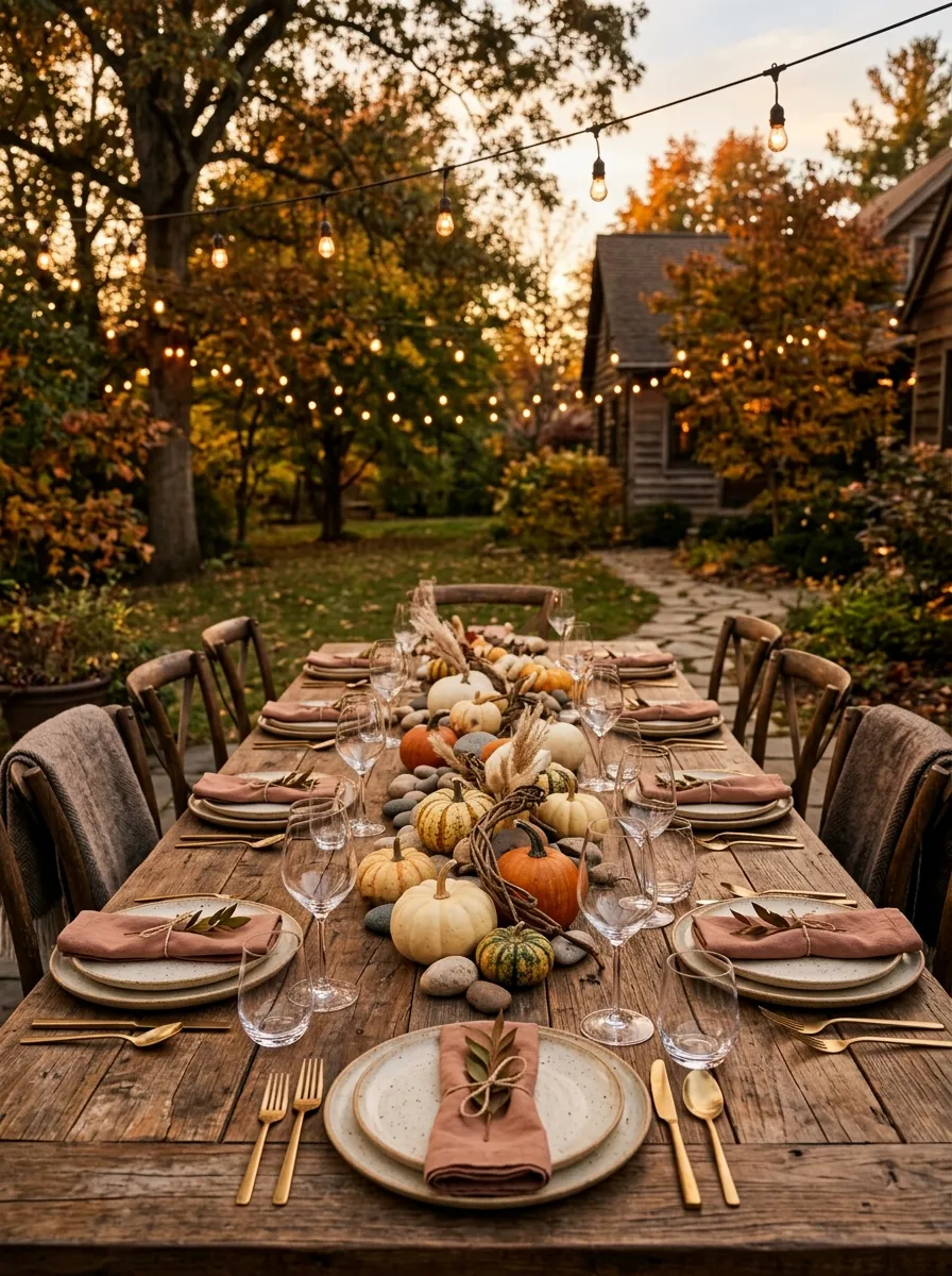 Style the Outdoor Dining Table With One Low Autumn Centerpiece