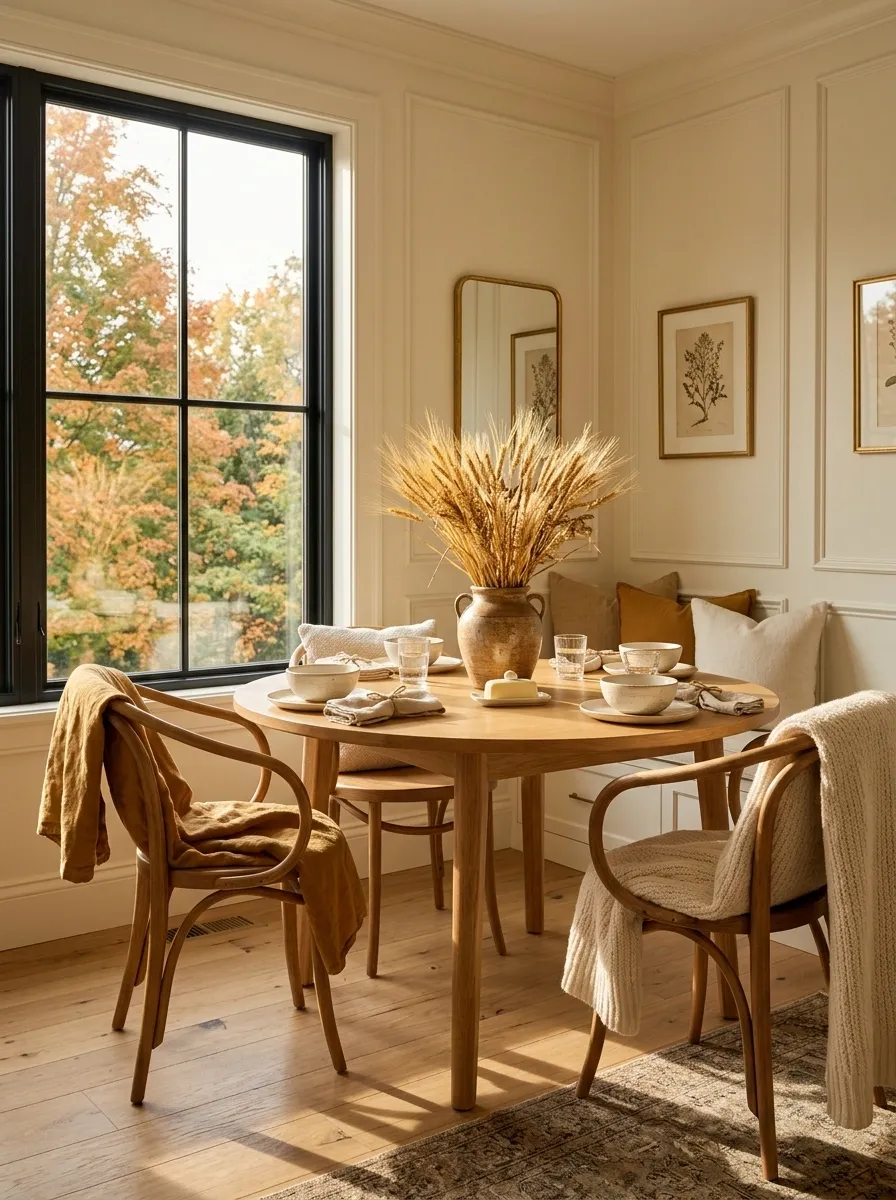 Sunlit Breakfast Nook With Golden Autumn Tones