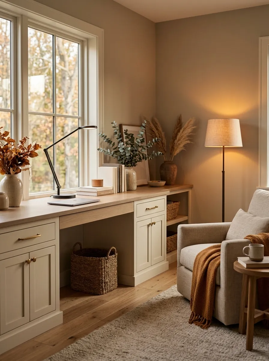 Swap out the stark white desk lamp for an amber bulb