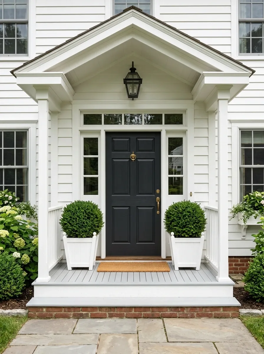 Symmetrical White Planters and Boxwood