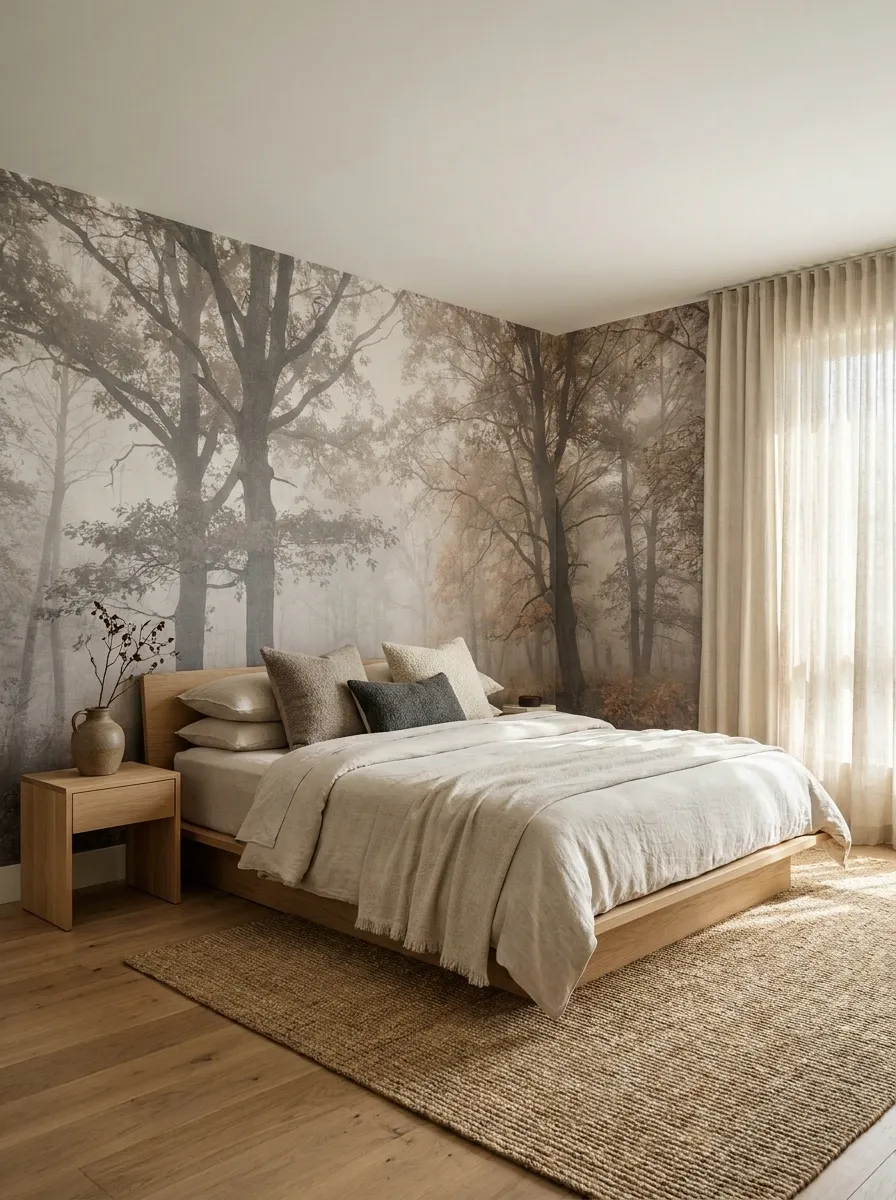 Tapestry-Style Removable Mural of a Foggy Autumn Forest