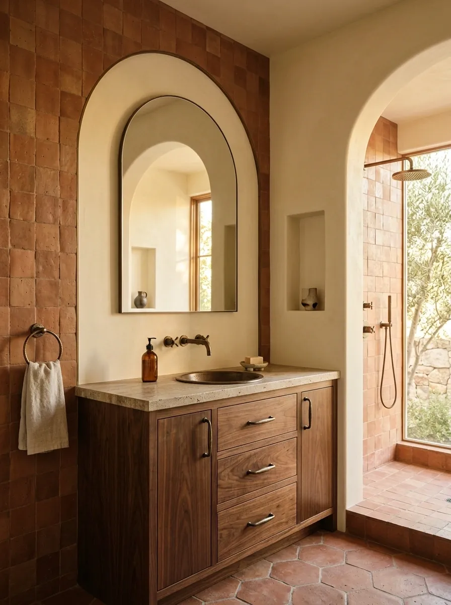 Terracotta and Cream Mediterranean Bathroom