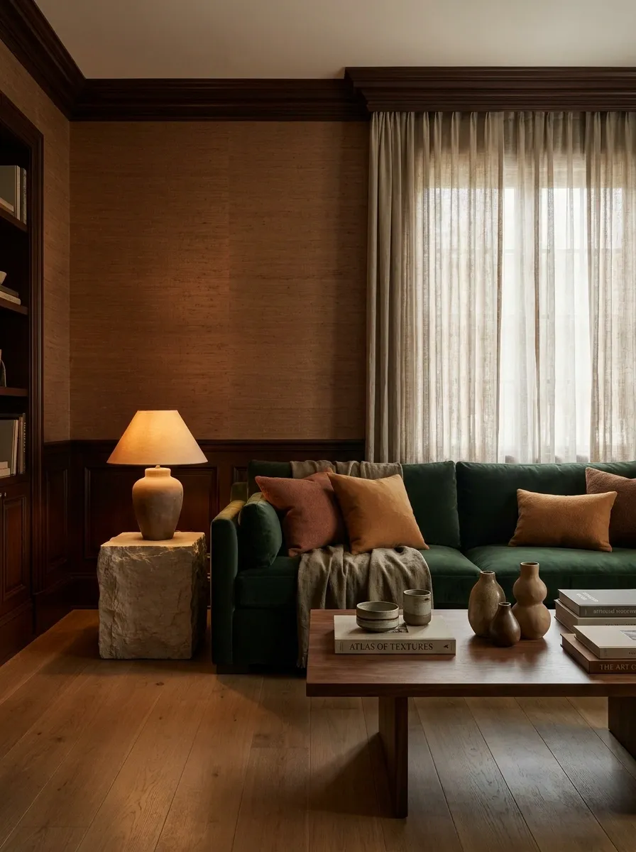 Textured Grasscloth Wallpaper in Warm Hazelnut