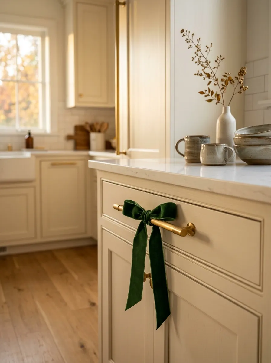 Tie Velvet Ribbons on Cabinet Pulls